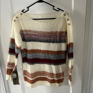 Maurices Cream and Multicolor Striped Sweater